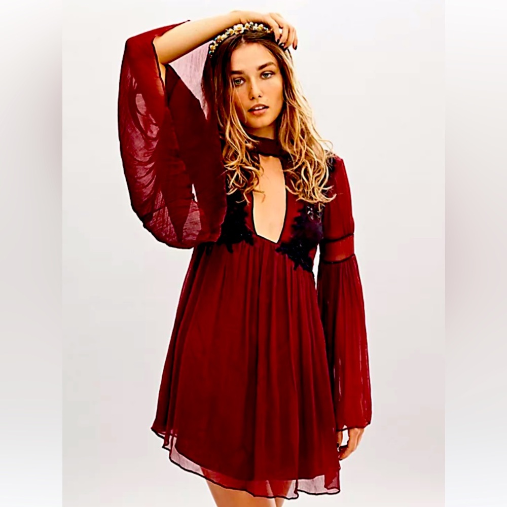 Free People Madly Deeply Mini Dress in Wine